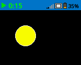 A screenshot of the IQ Brain screen with a bright yellow circle with a thin white border drawn on the left half of the screen.