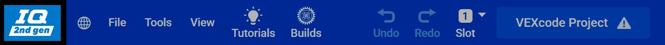 Screenshot of the VEXcode toolbar, with the IQ 2nd gen platform icon highlighted.