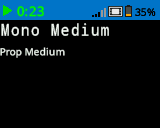 A screenshot of the IQ Brain screen with white text on two lines in the upper left corner. The first line reads Mono Medium and the second line directly below reads Prop Medium in a smaller font.