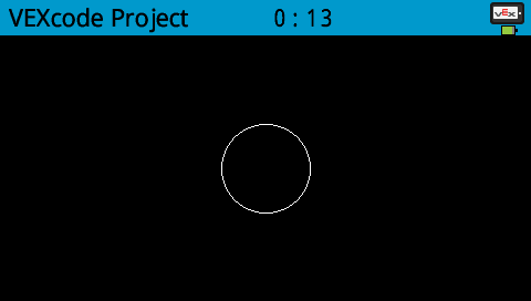 A screenshot of the V5 Brain screen shows a circle with a thin white border drawn in the center.