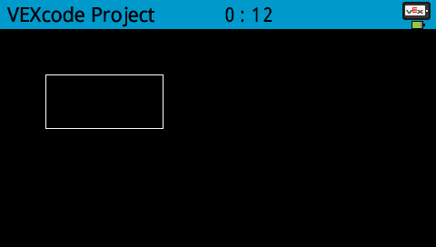 A screenshot of the V5 Brain's screen shows a rectangle with a thin white border printed in the upper left quadrant.