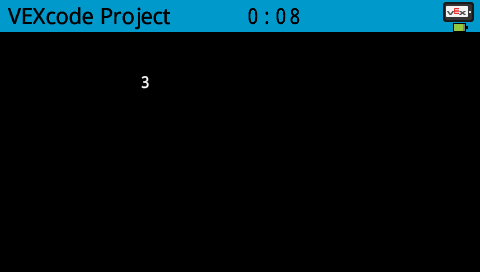 A screenshot of the V5 Brain screen showing the text 3 in white in the upper left quadrant of the screen, at the row 3 column 2 position.