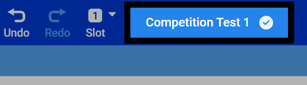 Screenshot of the VEXcode toolbar, showing the saved project name Competition Test 1 with a checkmark icon.