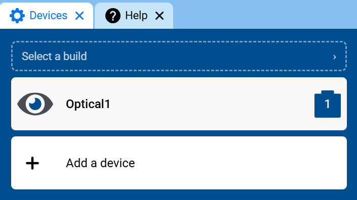 Screenshot of the Devices tab, showing Optical1 in the list of devices.