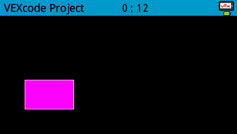 A screenshot of the V5 Brain screen showing a rectangle filled with purple in the lower left quadrant of the screen.