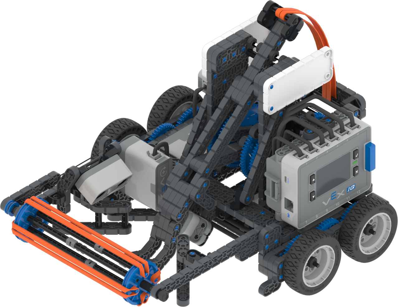 The VEXcode VR Robot window showing the Fling Robot. It shows the robot collecting and launching Balls with an intake and catapult system.