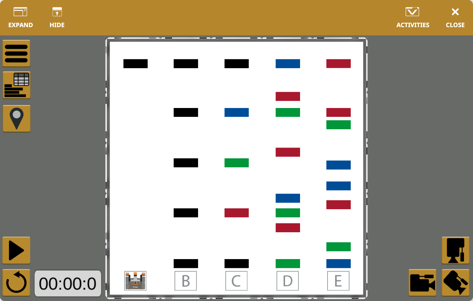 The VEXcode VR Playground window showing the Line Detector Playground. It shows the VR Robot detecting and identifying differently colored lines across the Playground.