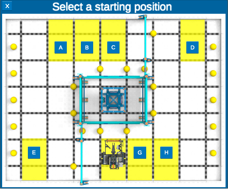 Field layout for the IQ Pitching In Playground with starting positions A through H.