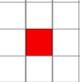 A 3 by 3 grid showing a red square in the center.