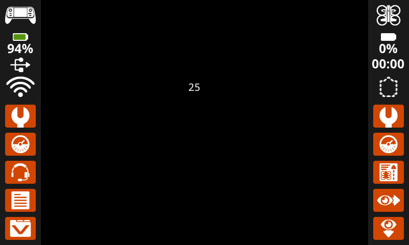 VEX AIR 无人机控制器屏幕的截图,屏幕中心附近有白色文字“25”,位于第 7 行第 25 列。