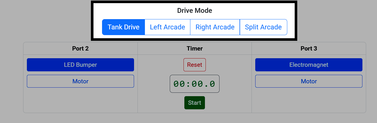驾驶模式截图，其中驾驶模式选择器已高亮显示，显示坦克驾驶、左侧街机、右侧街机和分屏街机选项。